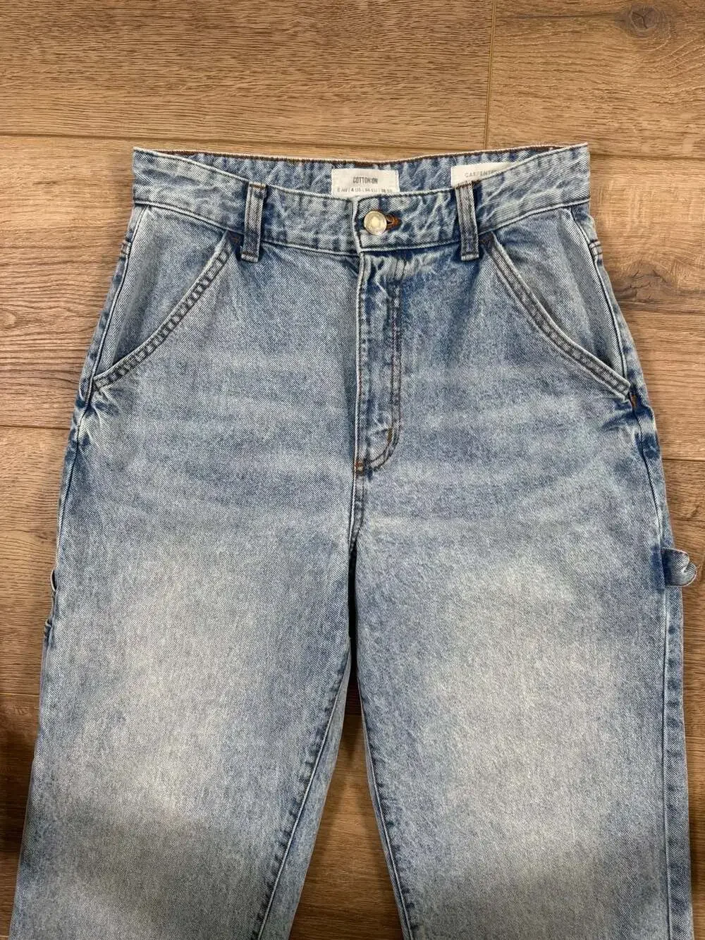 Cotton On Carpenter Jeans Womens 4 Acid Wash Blue High Rise Wide Leg Utility